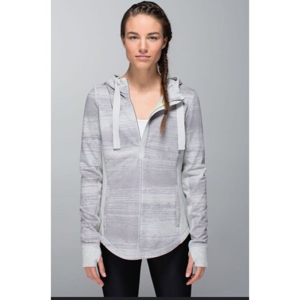Light Gray Hooded Zip-Up Women's Top